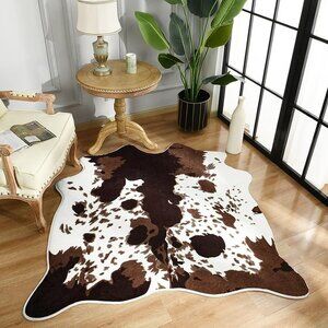 NEW Cow Print Rug Faux Cowhide Rug, Upgraded Fluffy Animal Printed ,4.6ft x 5.2f